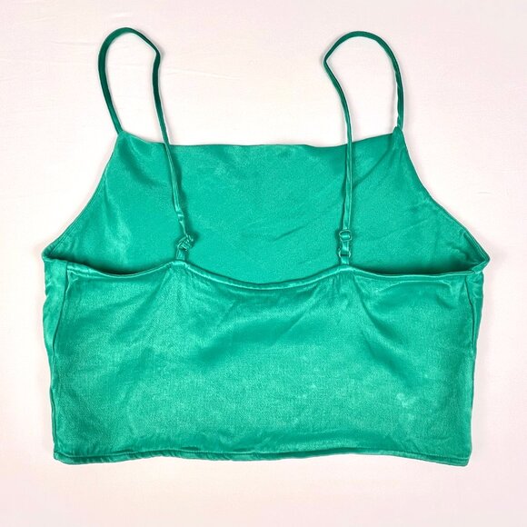 ZARA Green Cowl Neck Camisole Satin Look Draped Tank Top Size S - Picture 2 of 9